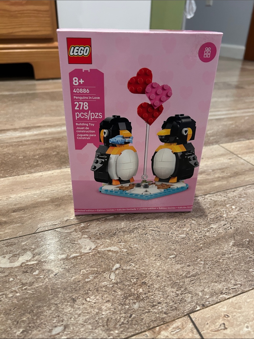 Lego Pink Penguins with Red and Pink Heart Balloons